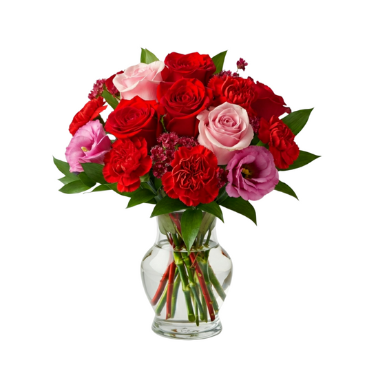 Valentine's Mixed Bloom Floral Arrangement in Glass Vase